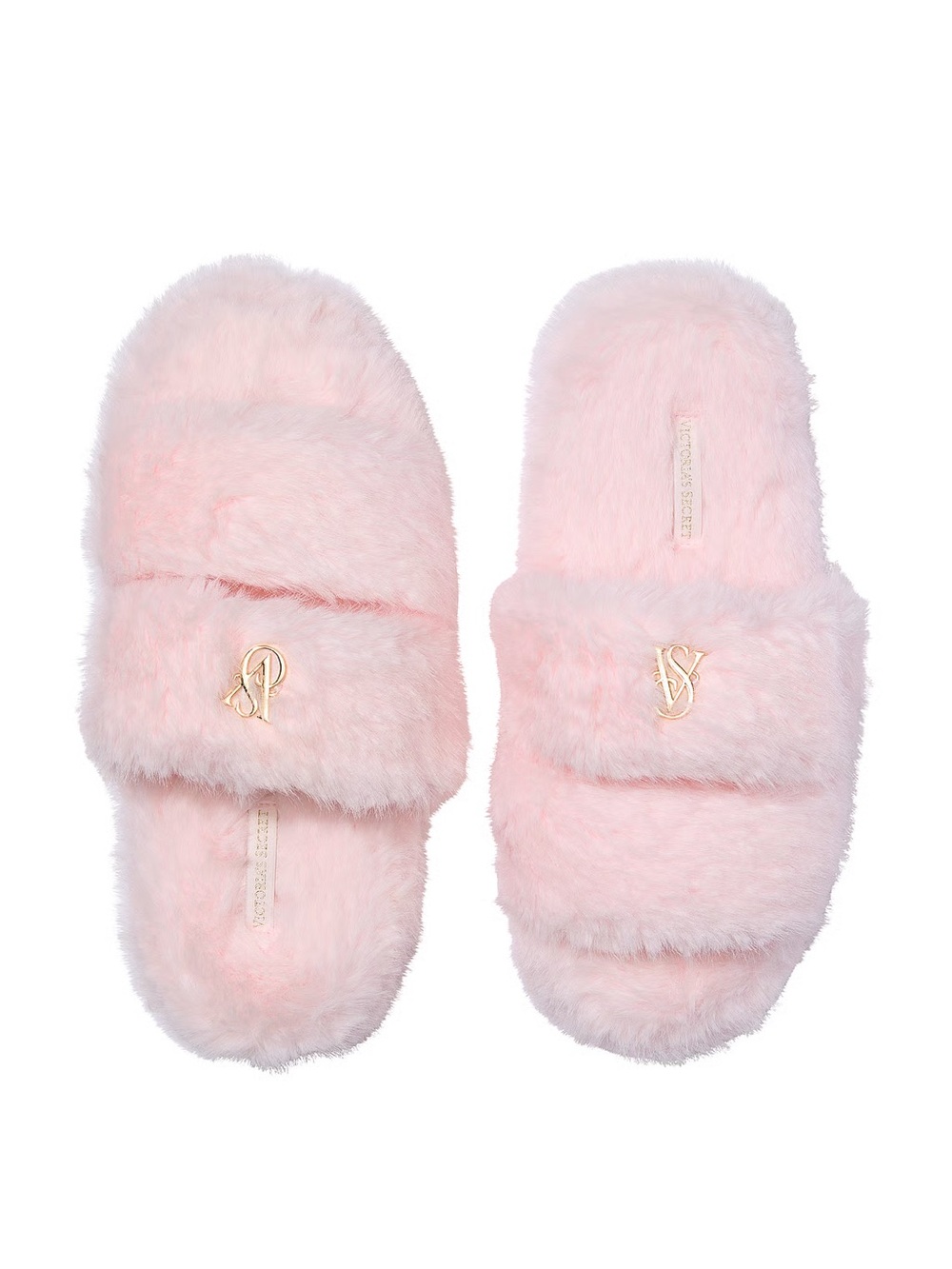 Victoria's Secret Pink furry fuzzy Slide Slippers with Gold Logo